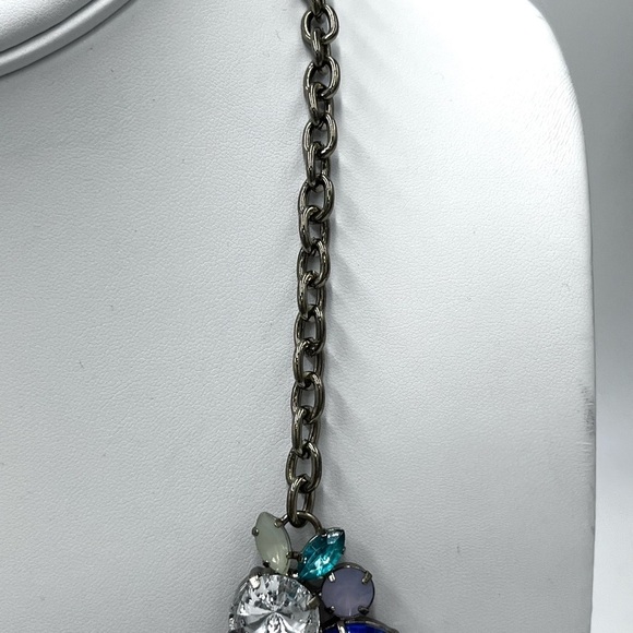 J. Crew Emerald, Blues, Teal, Light Green Rhinestones Statement Bib Necklace - Picture 9 of 14